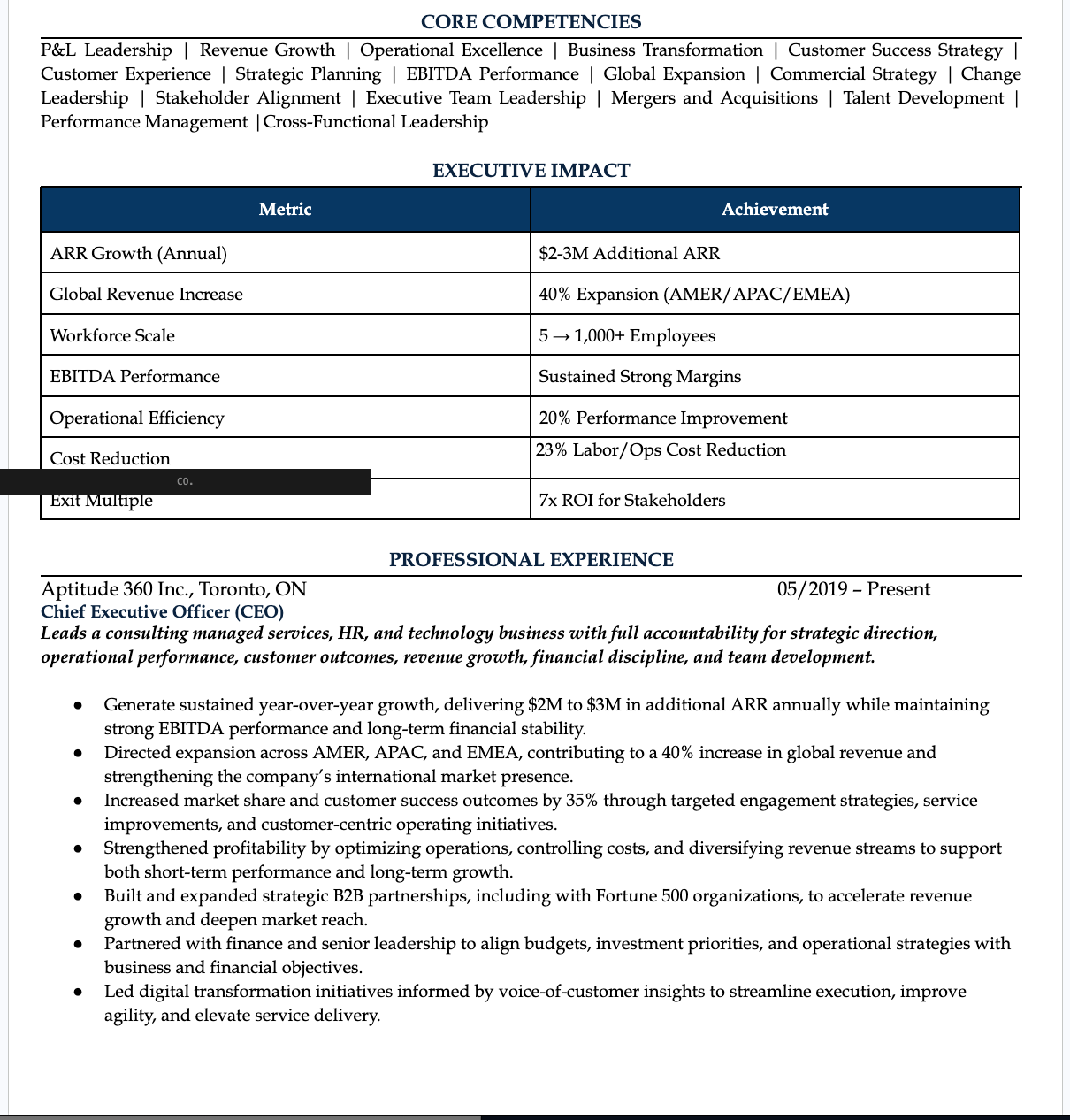 Redacted chief executive officer resume sample
