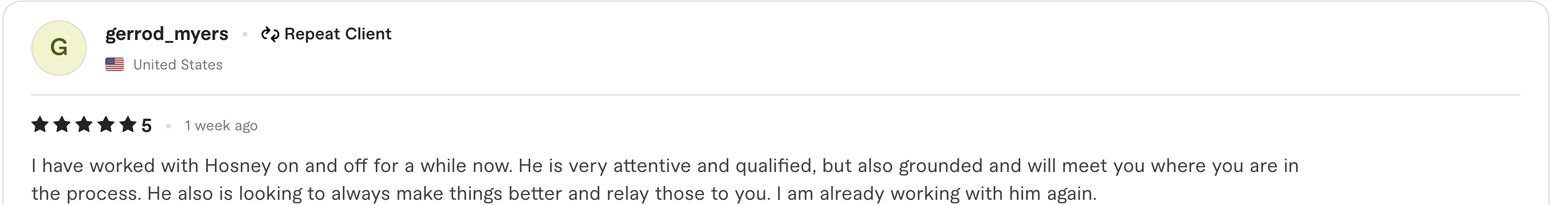 Verified client review screenshot
