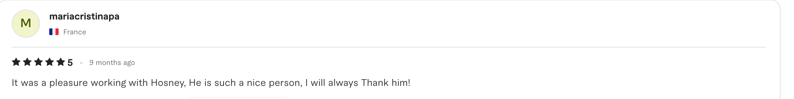 Fiverr review screenshot for Senior PM testimonial