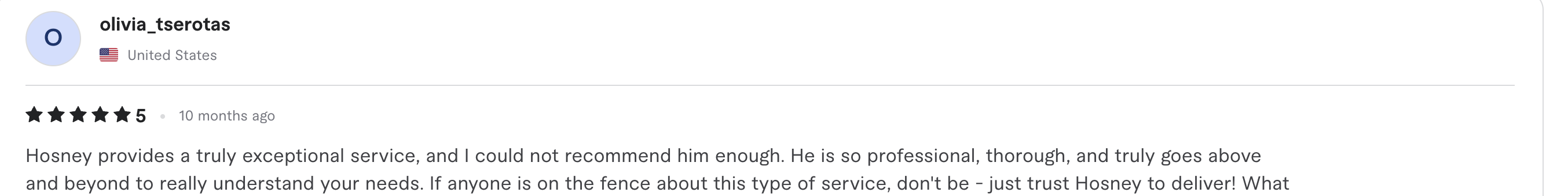 Fiverr review screenshot for CFO testimonial